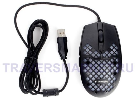 Мышь проводная GEMBIRD MG-760, игровая,USB, 6 кнопок,подсветка,1,8 м. кабель в тк.опл.,черн, 3200DPI