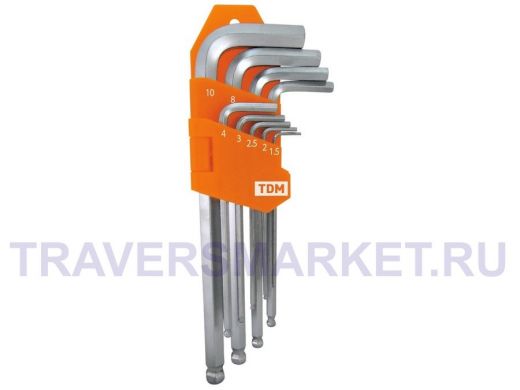 Набор ключей "HEX" 9 шт.: 1.5-10 мм, длинные с шаром, CR-V сталь "Алмаз"