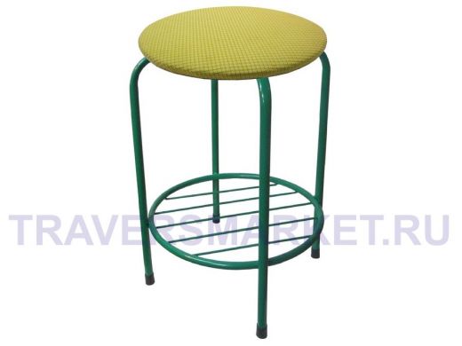 Табурет с подставкой для ног и полкой "TABURETTO-15535" круглое сиденье, зелёные ножки, жёлтый,ткань