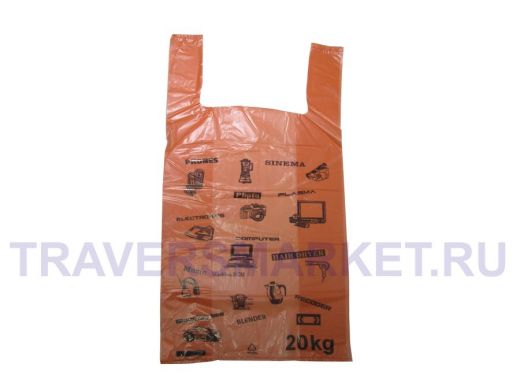 Пакет майка ПНД 30+(2х9)х54см/20мкм "Электрон" оранжев (50шт./уп) (цена за 1шт)