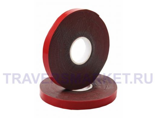 Скотч двухсторонний, красного цвета на серой основе, 6мм, 5метров  R09-6006