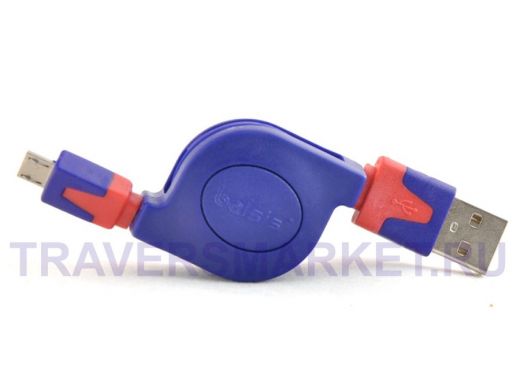 Кабель микро USB (AM/microBM)  5pin сине-красный, кабель-рулетка BGL1183