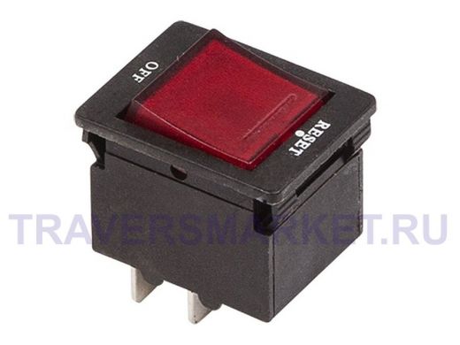 Выключатель - автомат клавишный 250V 10А (4с) RESET-OFF красный, с подсветкой  REXANT
