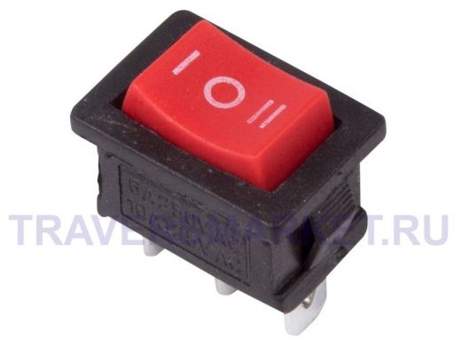 Выключатель клавишный 250V 6А (3с) ON-OFF-ON красный  с нейтралью  Mini  REXANT