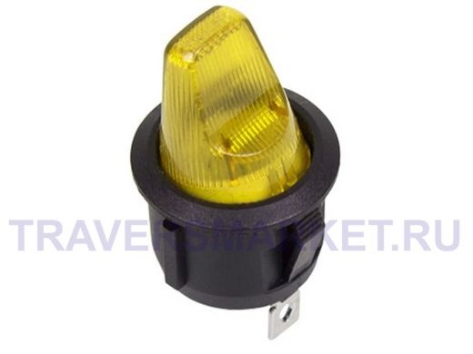 Выключатель клавишный круглый 12V 16А (3с) ON-OFF желтый  с подсветкой  REXANT