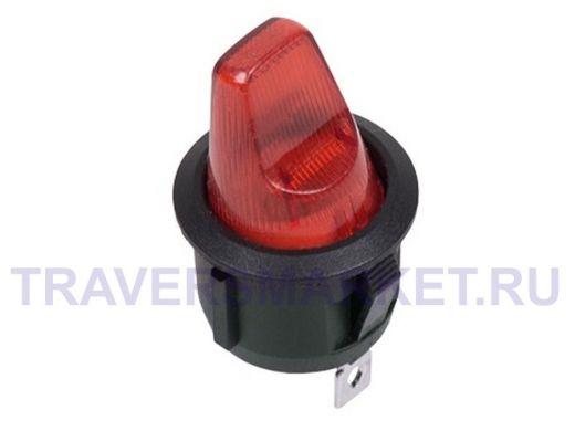 Выключатель клавишный круглый 12V 16А (3с) ON-OFF красный  с подсветкой  REXANT