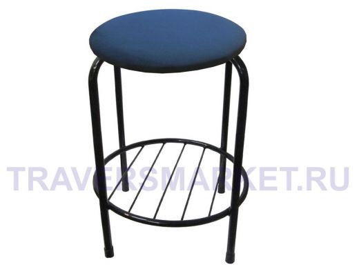 Табурет с подставкой для ног и полкой "TABURETTO-20461" круглое сиденье, чёрные ножки, синий, ткань