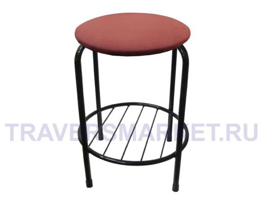 Табурет с подставкой для ног и полкой "TABURETTO-20466" круглое сиденье, чёрный, красный, ткань