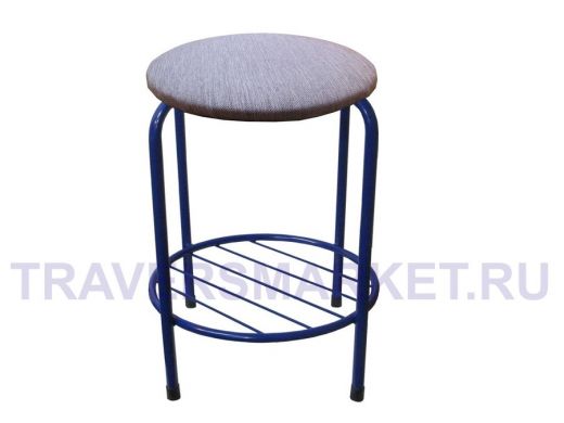 Табурет с подставкой для ног и полкой "TABURETTO-20476" круглое сиденье, синий, синий, ткань