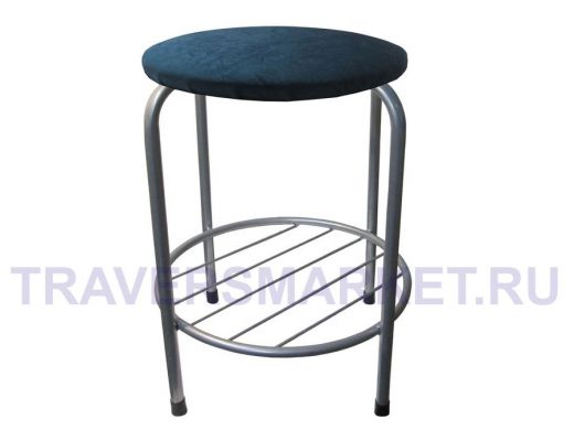 Табурет с подставкой для ног и полкой "TABURETTO-20490" круглое сиденье, серебристый, синий, ткань