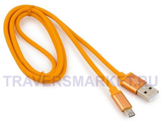 Кабель микро USB (AM/microBM)  1.0 м Cablexpert CC-S-mUSB01O-1M, USB 2.0, серия Silver,оранжевый
