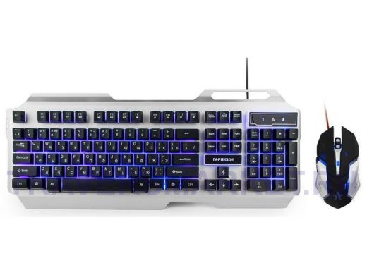 Проводной комплект клавиатура+мышь Гарнизон GKS-510G, металл, подсветка,код "Survarium",черный/серый