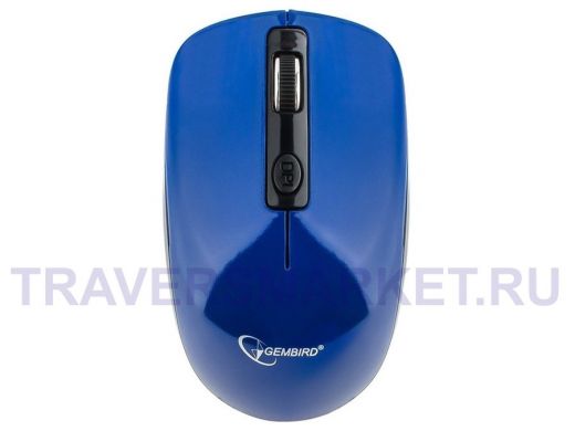 Мышь беспроводная Gembird MUSW-400-B, 2.4ГГц, синий, бесшумный клик, 3 кнопки+колесо-кнопка, 1600 DP