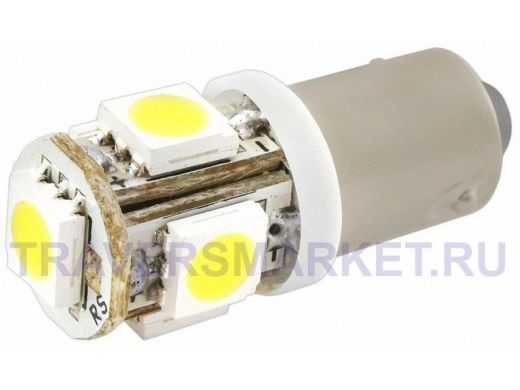 Лампа LED 12V для АВТО (цоколь BA9S) белая (5 LED, 5050)