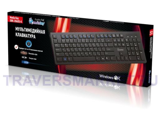 Клавиатура проводная Smartbuy 206 Slim, USB черная (SBK-206US-K), проводная мультимедийная