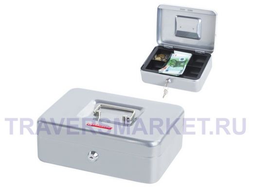 Ящик для денег, ценностей, документов, печатей, 90х180х250мм, ключ.замок,серебристый "BR-77363"