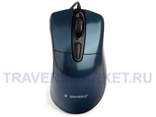 Мышь проводная GEMBIRD MOP-415-B, USB, 3 кнопки+колесо-кнопка,кабель 1.4м,синий, 2400 DPI