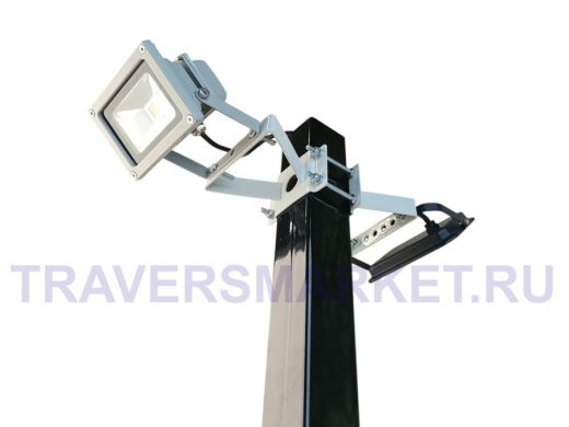 Кронштейн для двух прожекторов на квадратную трубу 60х60мм с отверстием "ХОП-217069" сталь, серый