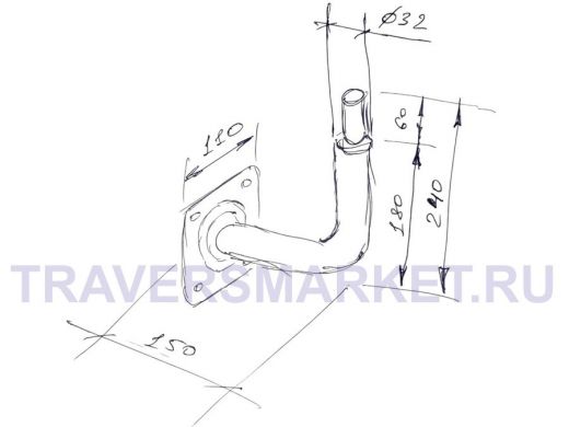 Кронштейн антенный, вылет 0,15м, вверх 0,24м, обжата 6см "PROFIKRON-32-217255" серый, диаметр 32мм