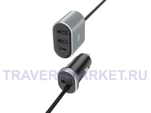 Автомобильный адаптер HOCO Z35 Серый (QC3.0,2400mA,5V) USB+TypeC