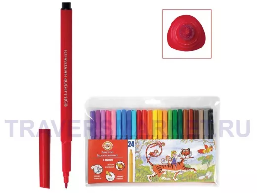 Фломастеры "BR-101267", 24 цвета, смываемые, трехгранные, пластиковая упаковка, европодвес