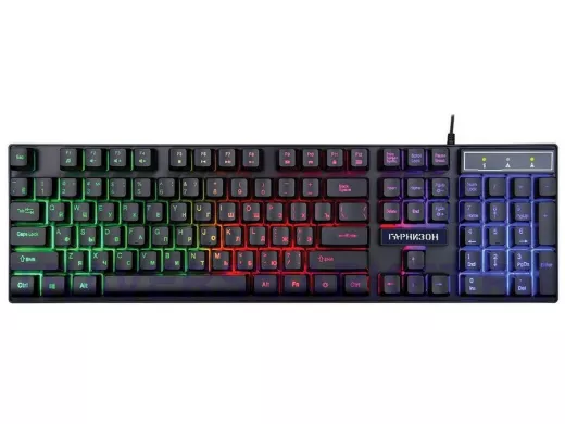 Клавиатура проводная Гарнизон GK-200GL, USB,подсветка,черный, антифант. и 