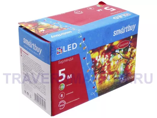 LED Гирлянда Smartbuy Бахрома с контролл., RGB, 5*0,5м,135 диодов, IP44, прозр.провод (SB-RGBБАХ-5m)