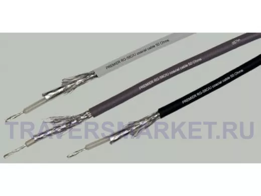 Кабель Радиосвязи  RG 58 (50 Ом) (CCA/Cu) 0,9/32(0,10) 2 экрана, черный,