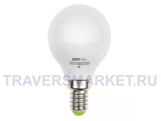 Светодиодная лампа E14 5W 4000K G45 400Lm, аналог 40Вт, JazzWay PLED-ECO