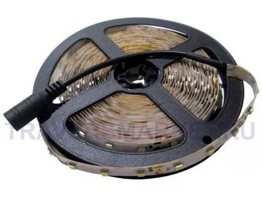 Светодиодная лента негерм. белая 60 шт./м с гнездом, 4,8Вт/м, 12V (5метров=1,1А), 3528 цена за 5м