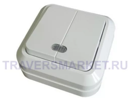 Выключатель TDM 2кл., Ладога, о/у, с подсветкой, IP20, 10А, белый SQ1801-0007