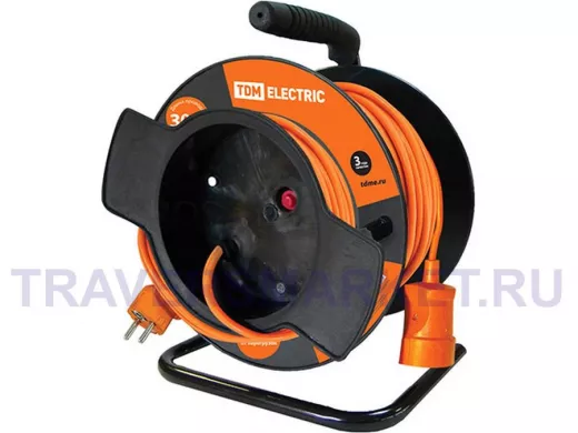 Силовой удлинитель  на катушке TDM УК10-001 народный (штепс.гнездо/30м ПВС 2х0,75) SQ1301-0501