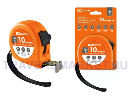 Рулетка TDM 10 м, стальная лента, ширина 25 мм,  пластиковый корпус, 