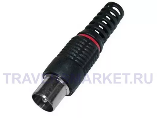 Штекер ТВ пластик-никель, винт-обжим, чёрный