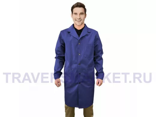 Халат рабочий мужской синий, бязь, размер 56-58, рост 170-176, плотность ткани 142 г/м2
