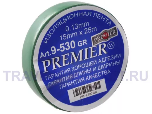 Изолента 15мм х 25метров зеленая  PREMIER 0,13мм