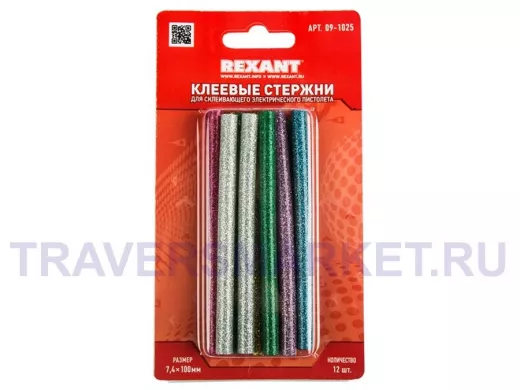 Клеевые стержни, диаметр  7,0мм, длина 100мм, Цветной с Блестка, REXANT   (12шт/уп) цена за упаковку