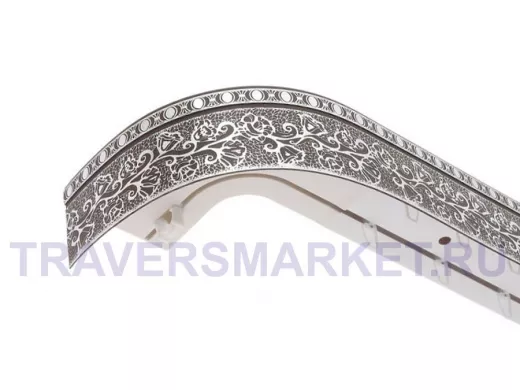 160см карниз КРУЖЕВО СЕРЕБРО ШОКОЛАД 2х рядный с декор. планкой 70мм в инд. упаковке. ультракомпакт