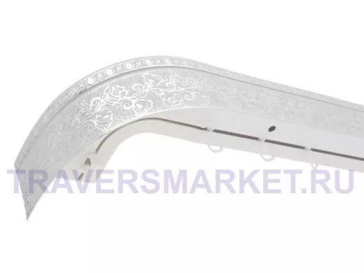 250см карниз КРУЖЕВО СЕРЕБРО БЕЛЫЙ 2х рядный с декор. планкой 70мм в инд. упаковке. ультракомпакт