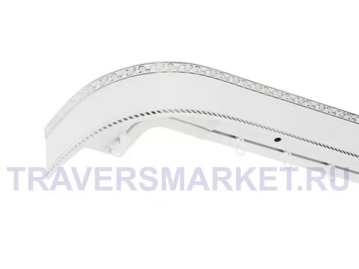 180см карниз ЕСЕНИН СЕРЕБРО 3х рядный с декор. планкой 70мм БЕЛЫЙ ГЛЯНЕЦ. в инд. уп. ультракомпакт