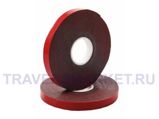 Скотч двухсторонний, красного цвета на серой основе, 6мм, 5метров  R09-6006