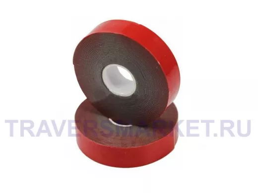 Скотч двухсторонний, красного цвета на серой основе, 20мм, 5метров  R09-6020