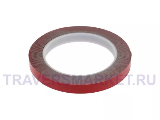Скотч двухсторонний, красного цвета на серой основе, 12мм, 5метров  R09-6012