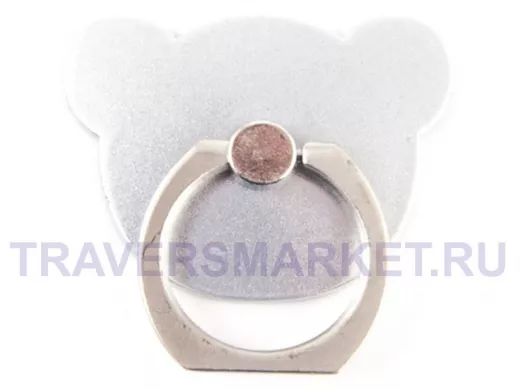 Подставка  для смартфона мини, универсальный,  "Кольцо-Мишка", квадрат, серебристый