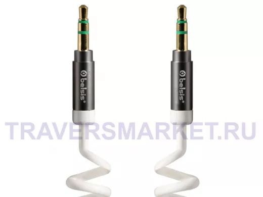 Кабель AUX (3,5 мм-3,5 мм) 2м  спиральный, позолоченный, белый, BS1021