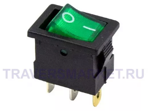 Выключатель клавишный 12V 15А (3с) ON-OFF зеленый  с подсветкой  Mini  REXANT