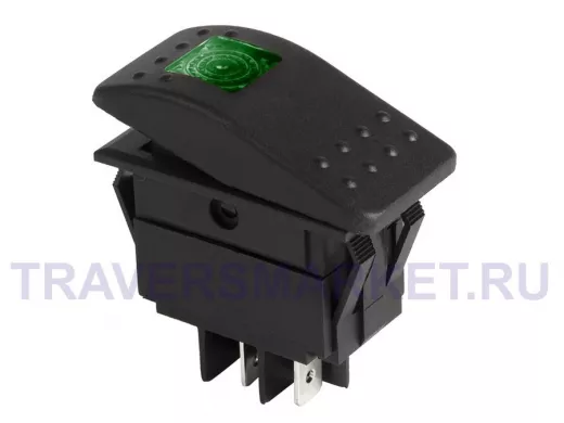 Выключатель клавишный 12V 35А (4с) ON-OFF зеленый  с подсветкой  REXANT