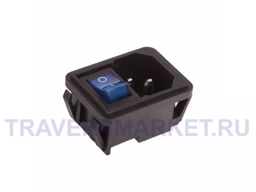 Выключатель клавишный 250V 10А (4с) ON-OFF синий с подсветкой и штекером C14 3PIN  REXANT