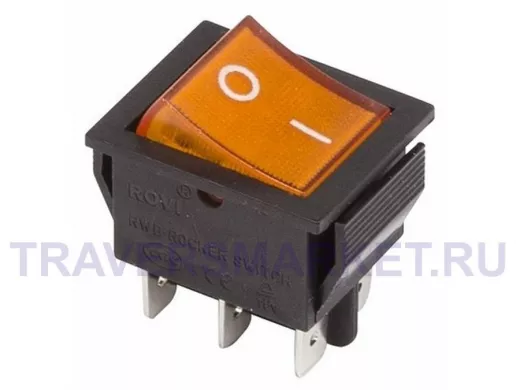 Выключатель клавишный 250V 15А (6с) ON-ON желтый  с подсветкой  REXANT