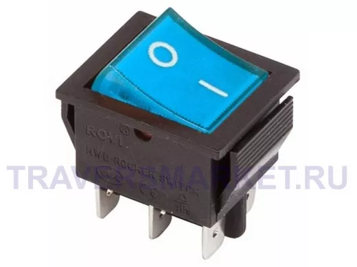 Выключатель клавишный 250V 15А (6с) ON-ON синий  с подсветкой  REXANT